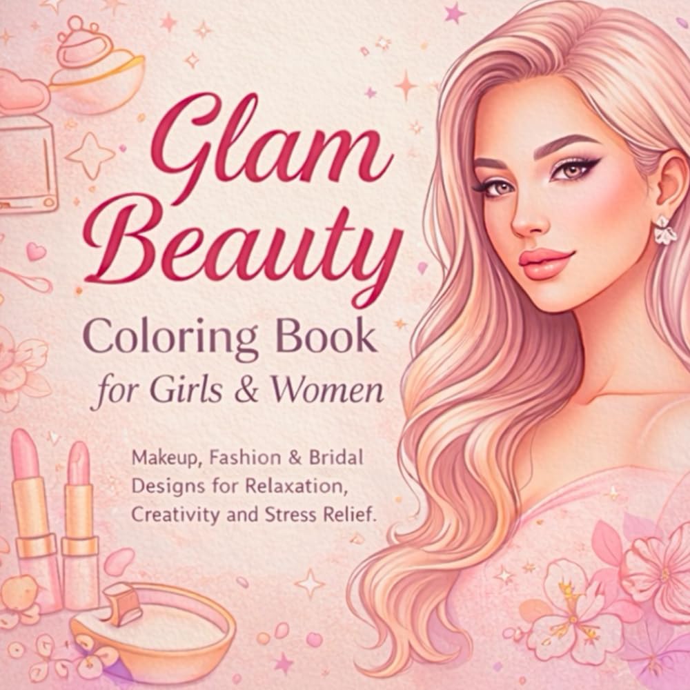 Glam Beauty Coloring Book for Girls and Women: Makeup, Fashion and Bridal Designs for Relaxation, Stress Relief and Creative Fun