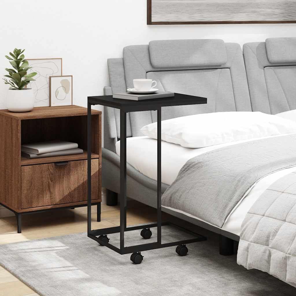 Mesa auxiliar con ruedas, color negro, 40 x 30 x 63,5 cm, diseño C, de madera y hierro, mesa baja moderna, pequeña, ahorra espacio y resistente, para salón, dormitorio, oficina