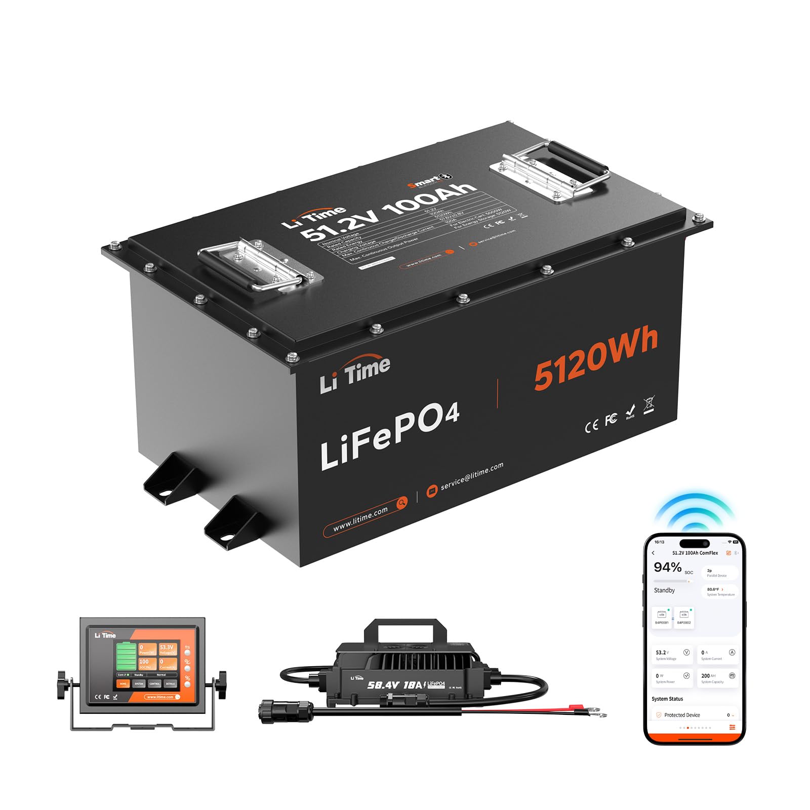 Litime 48V Lithium Golf Cart Battery Kit Up to 5 12KW Output CAN RS485 Communication Bluetooth 5 0