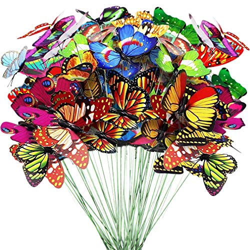 Floro Butterfly Stakes, 10X2.75 Inches, Multicolored 3D Wings That Push Open Or Close, Waterproof Butterflies For Flower Bed, Long Bendable Stick To Decorate Flower Pots Or Patio, 50 Pack #TOP3