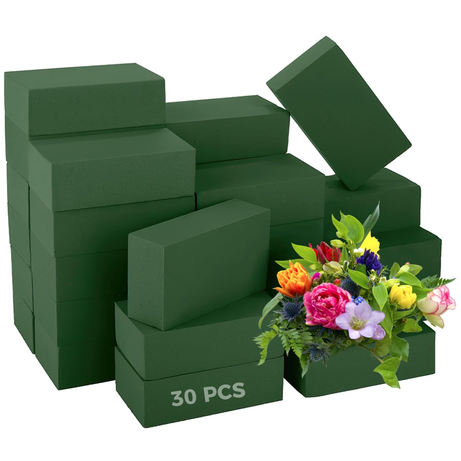 Swewarm Green 30 Pcs Floral Foam Blocks, Flower Foam Bricks For Fresh & Artificial Flowers, Wet And Dry Florist Foam For Arrangements, Crafts, Bouquets, Diy Centerpieces, 5.5 X 3.1 X 1.8 In