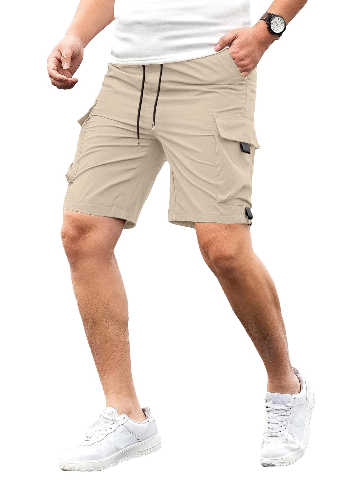 JMIERR Mens Casual Cargo Shorts Drawstring Elastic Waist Stretch Shorts