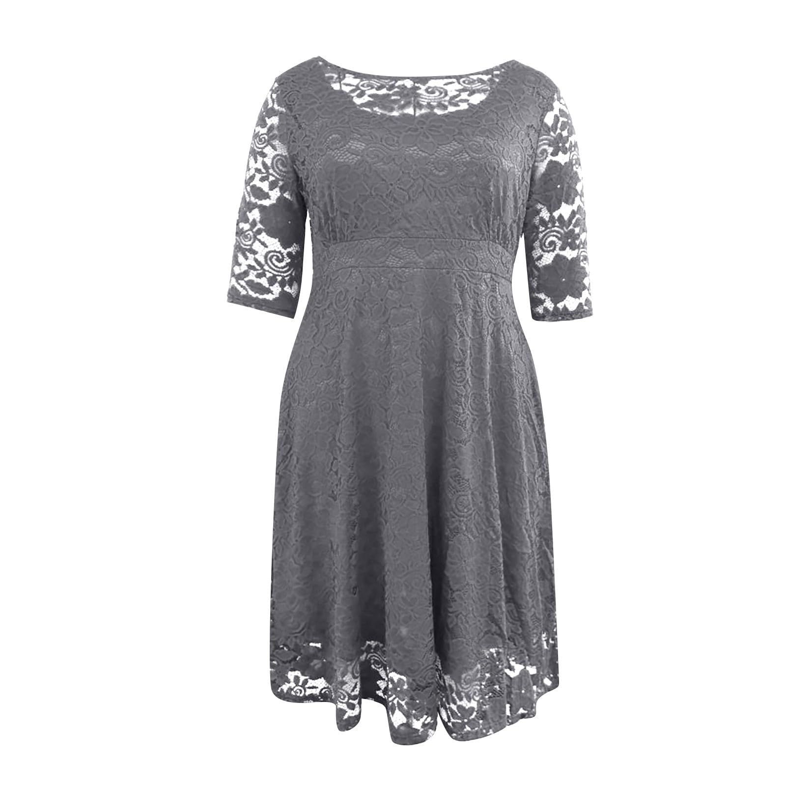 Abendkleider Elegant Für Hochzeit Spitzenkleid Lochstickerei Kleid Hochzeitsgast Damen Mit Ärmel Cocktailkleid Frauen Abendkleid A Linie Kleider Party Midi Brautjungfernkleider Große Größe