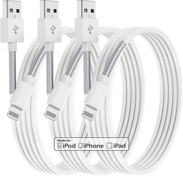 (Pack) Apple iPhone Charger Cable 3M Apple MFi Certified Original USB a to Lightning Cable 10 ft, 2.4A Extra Long iPhone Charging Lead for iPhone 13 11 11Pro X XS XR XS Max 8 7 6 iPad (White)