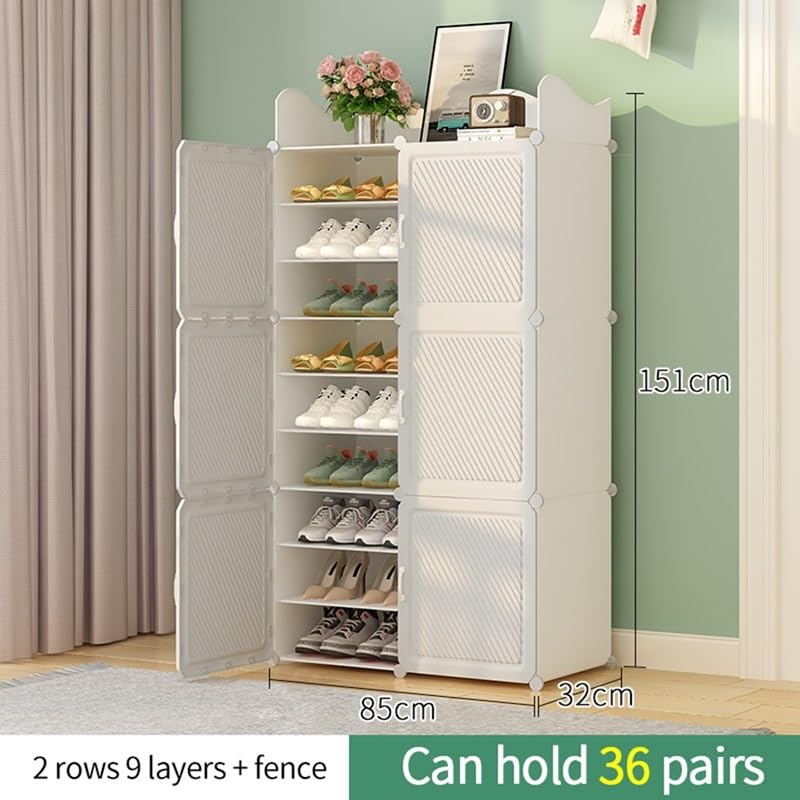 Image of Mevigo 18-Tier Shoe Rack with 4-Doors| Holds 36-Pairs |Waterproof & Dustproof Modular Plastic Shoe Cabinet| Foldable Stackable Shoe Organizer with Metal Frame |Space Saving Storage for Home,Entry Way