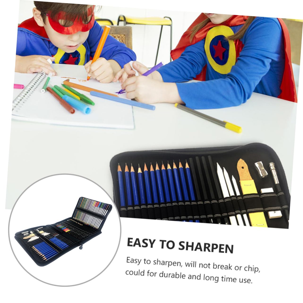 STOBOK Set di Matite da Disegno per Studenti Artisti, 72 Pezzi | Nero, Astuccio in Canvas, Legno e Plastico, per Sketching e Coloring Books, Kit per Disegnare