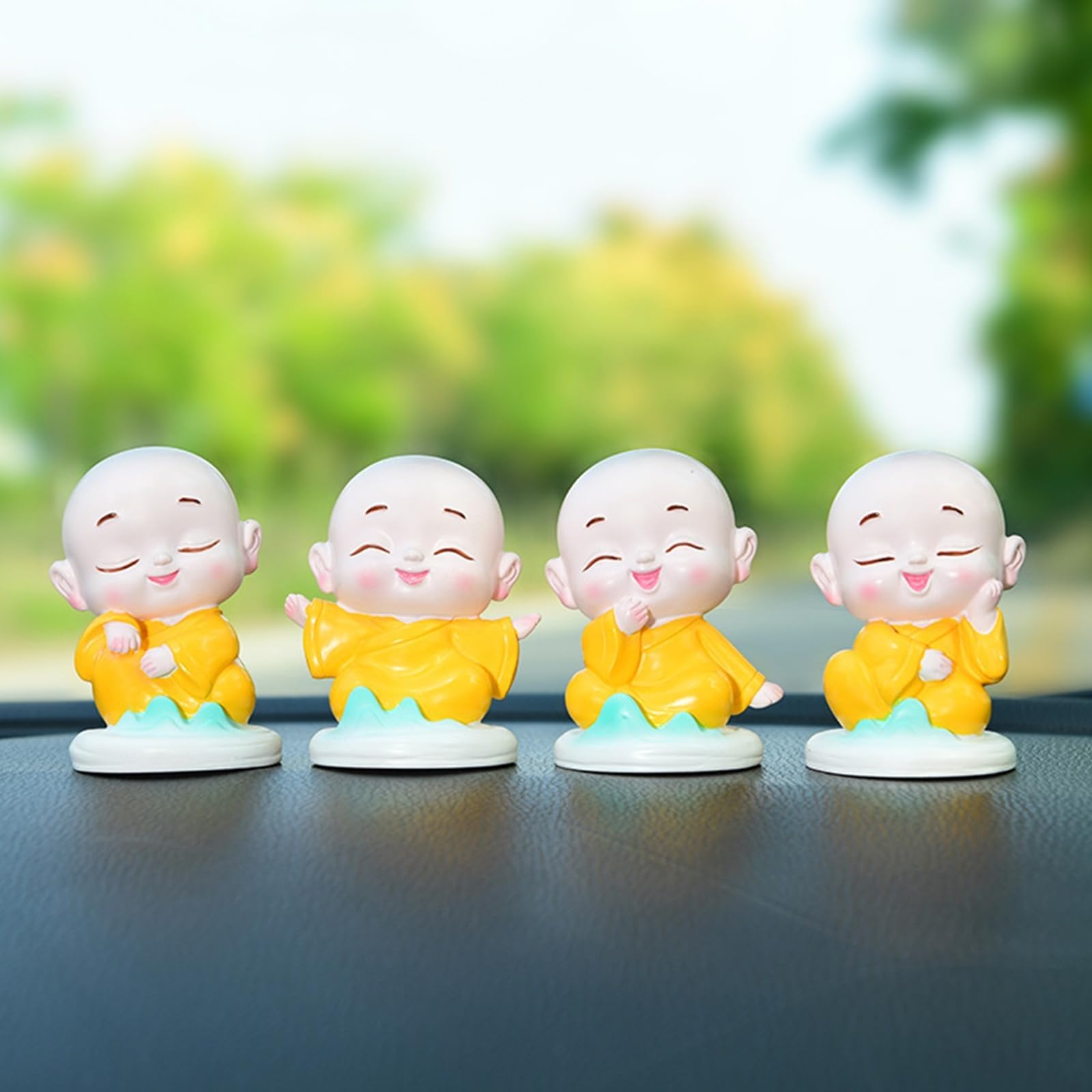 YUZDNM 4pcs Happy Buddha Monk Statue, Resin Creative Chinese Lucky Zen Monk Figurines for Home Office Car Decor, Collectable Gifts