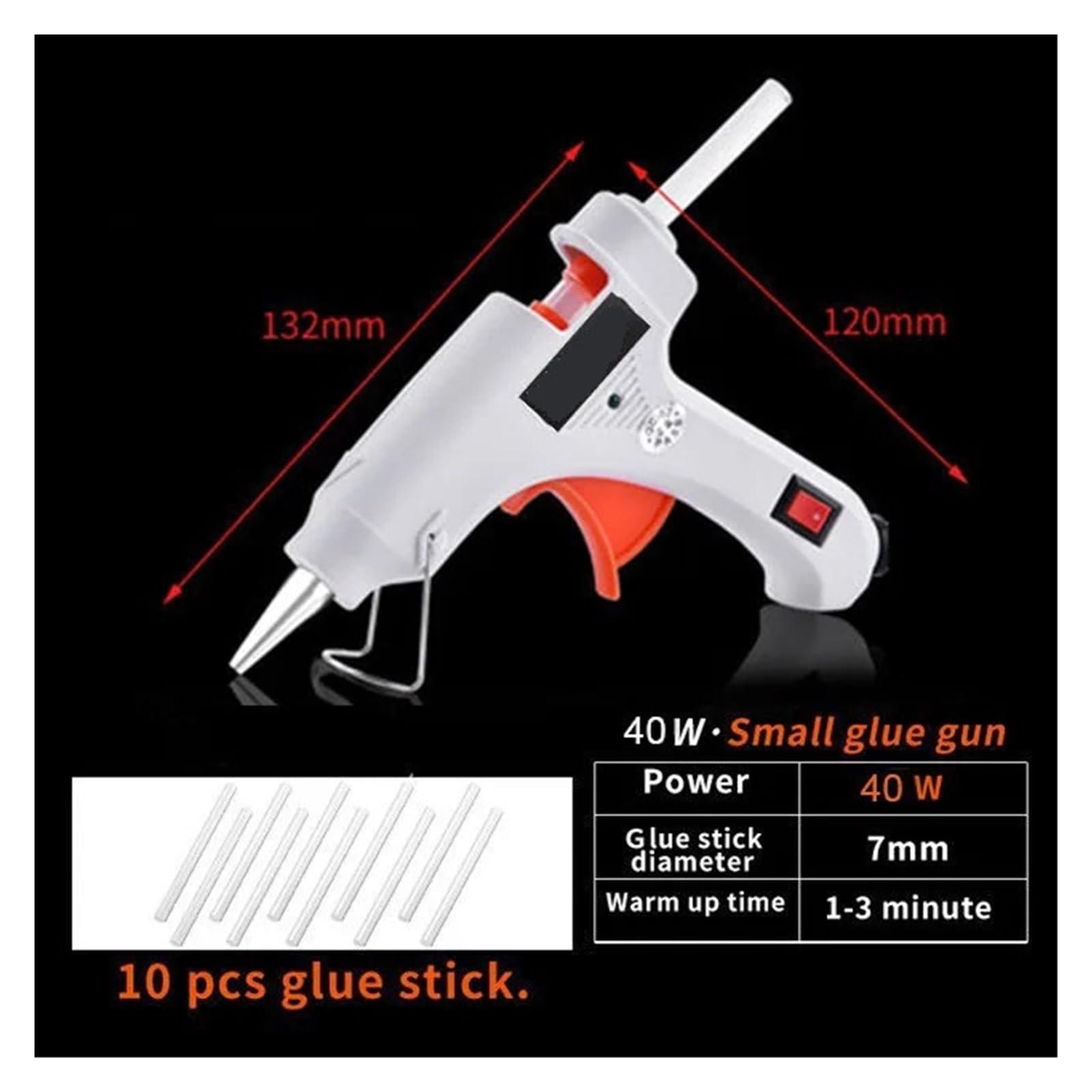 40W Pistolet Do Klejenia Na Gorąco Z 7mm Kleje W Sztyfcie Mini Pistolety Przemysłowe Temperatura Ciepła Termo Elektryczne Narzędzie Naprawy Gorące Szybkie Niezawodne Klejenie(A)