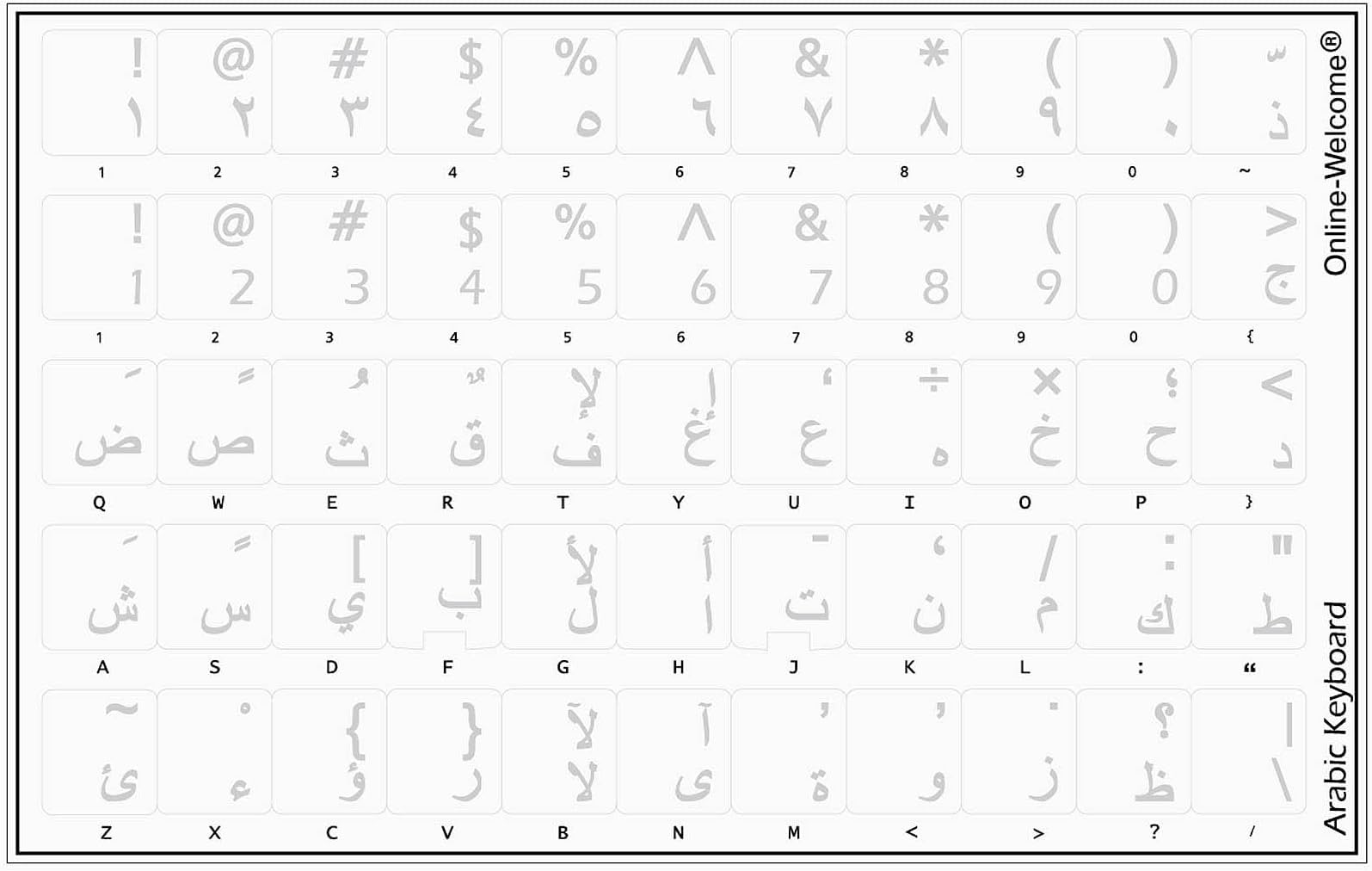 Arabic Keyboard Stickers Transparent Background White Letters for PC Computer Laptop Keyboards
