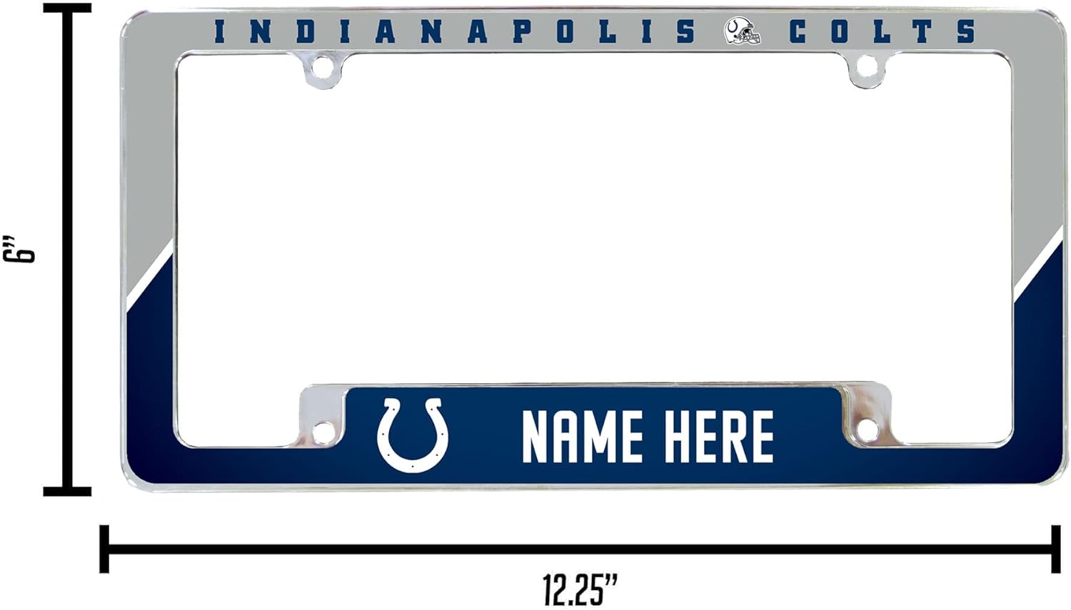 Rico Industries NFL Football Indianapolis Colts Personalized/Custom 12" x 6" Chrome All Over Automotive License Plate Frame for Car/Truck/SUV