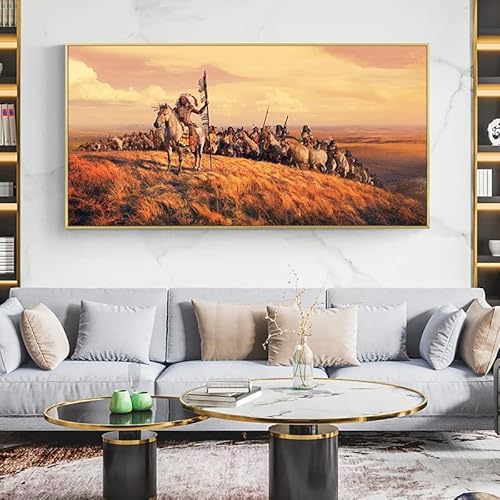 CXArtprint Impresión HD Hombre primitivo Africano Montando un Caballo Pintura al óleo sobre Lienzo Imagen de Arte de Pared escandinavo para Sala de Estar 50x100cm sin Marco Cover