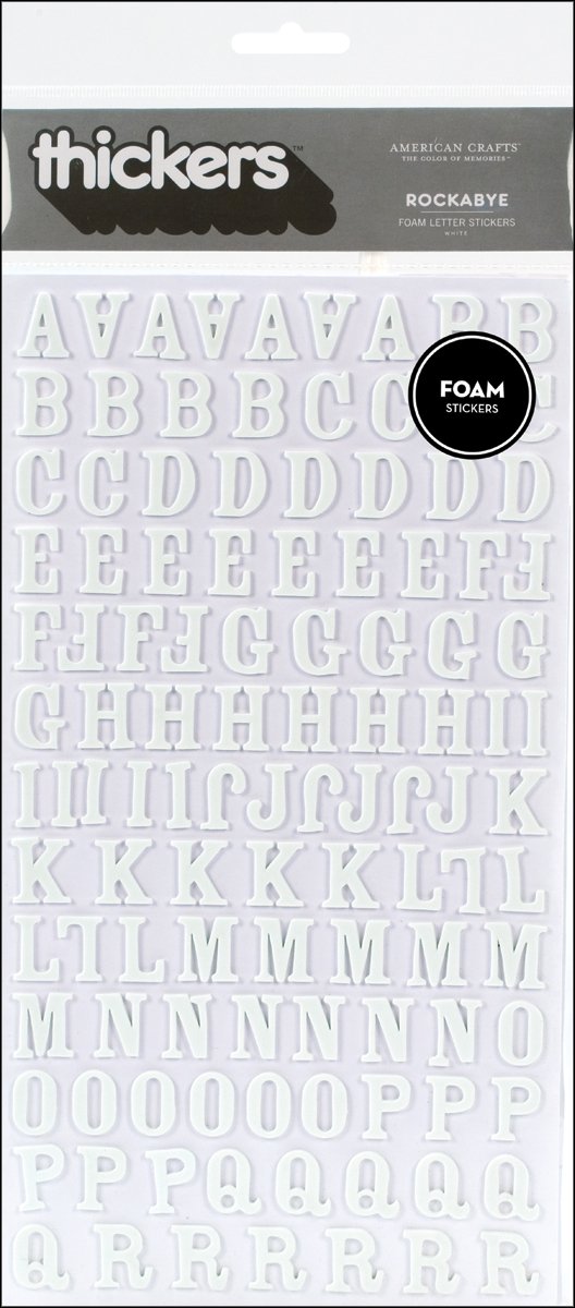 American Crafts Foam Alphabet Stickers-Rockabye-White, 228/Pkg