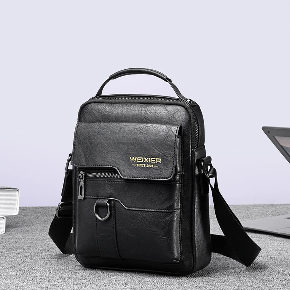 Bandoleras Hombre Cuero Bolso de Bombro Pequeña Mariconera Cruzada Bolso de Negocios Mano Hombre Vintage Bolsas de Trabajo Teléfono Cartera Monedero para Viajes,Compras (Negro Bolso Bandolera Hombre)