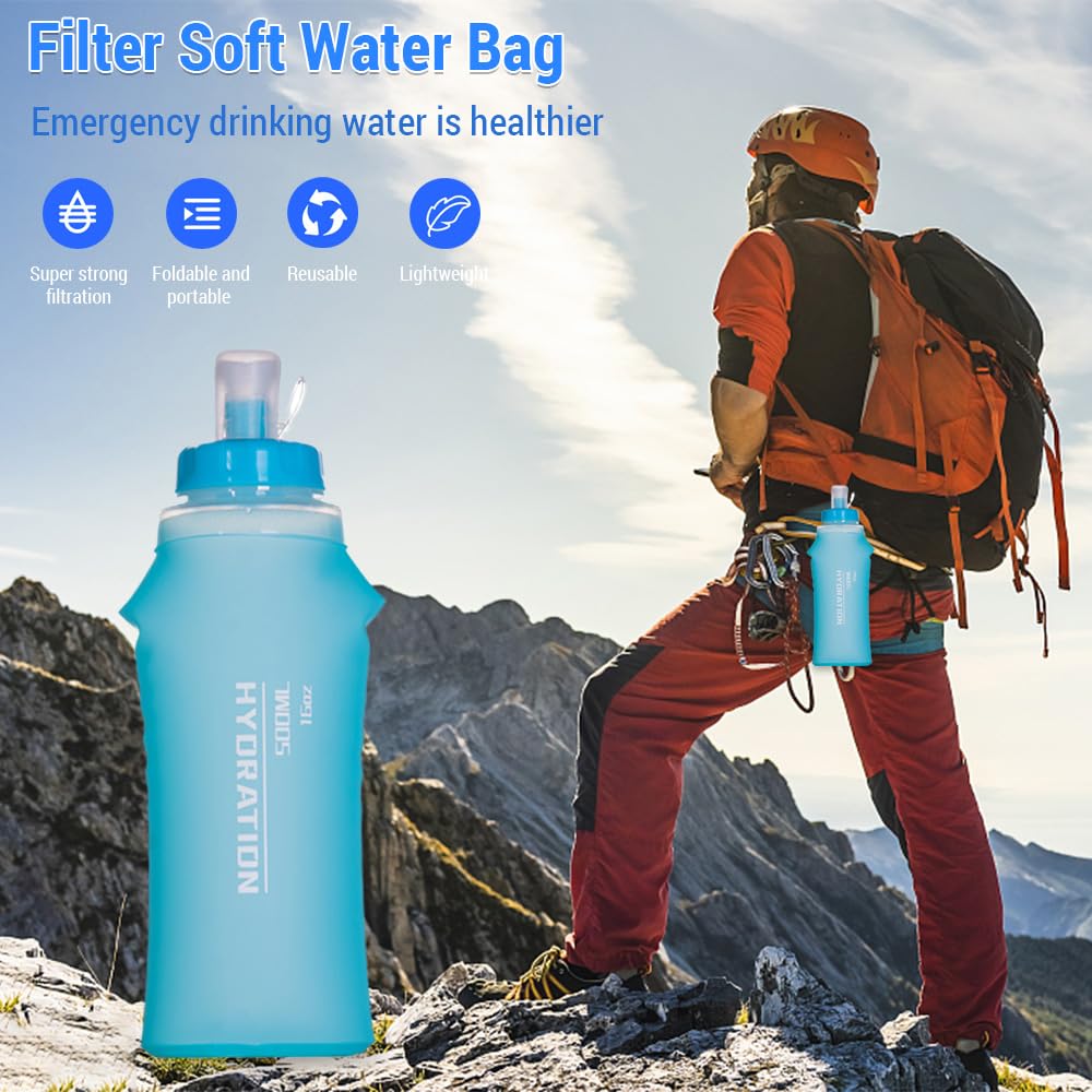 ACAGALA Survival Water Filter Reliable for Camping Hiking Survival Water Purification System for Survival Foldable Lightweight