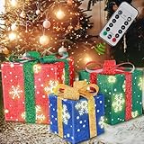 Christmas Lighted Gift Boxes, Set of 3 Light Up Boxes Set, Holiday Decorations, Battery Operated 8 Light Modes for Holiday Indoor Outdoor Christmas Tree, Yard, Home Decor