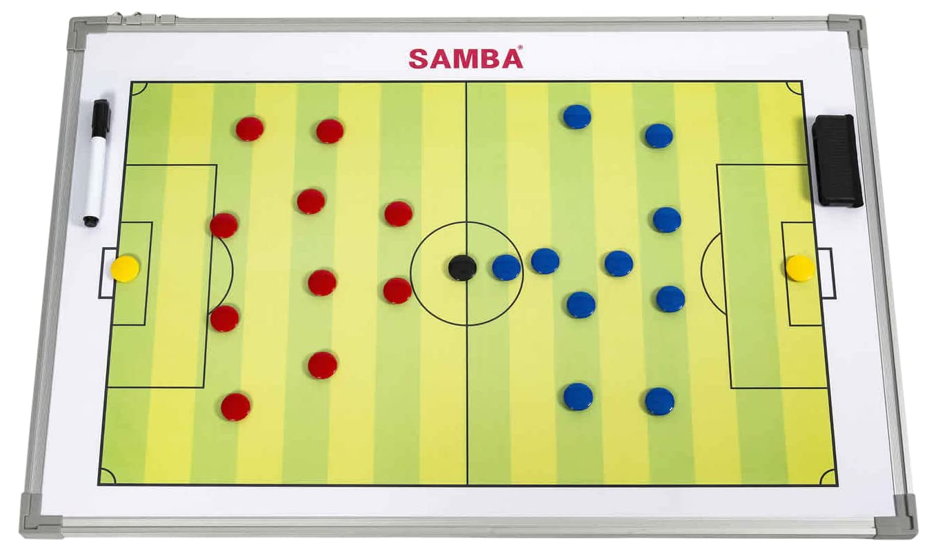 SambaFootball Coach Tactics Board - Double Sided Strategy Whiteboard - Futsal Magnetic Clipboard Folder - With Magnets Marker Pen Wipe & Carry Bag