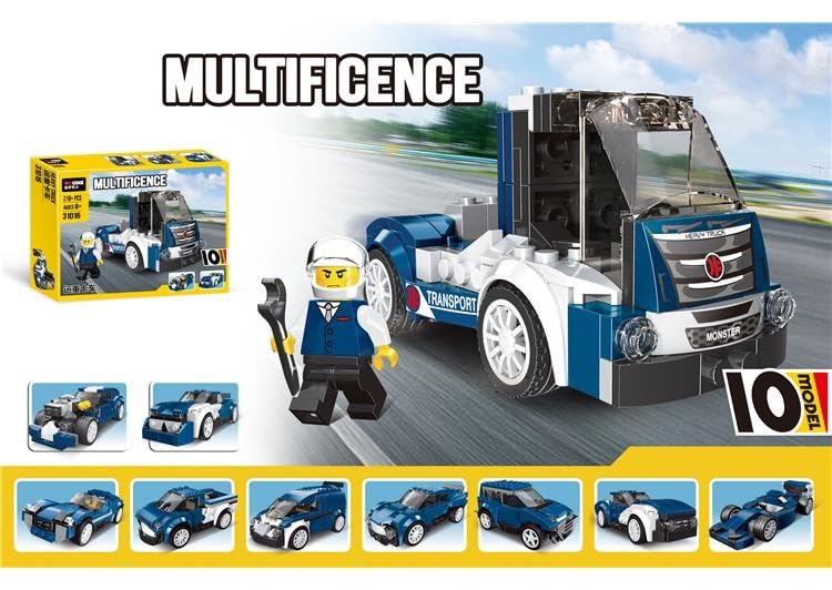 Image of Galaxy Hi-Tech 10-in-1 Magic Building Blocks Set 216+ Pieces Creative Construction Toy for Kids Includes Instruction Manual Ideal for Boys & Girls Ages 6+ DIY Brick Vintage Car, Truck Kit