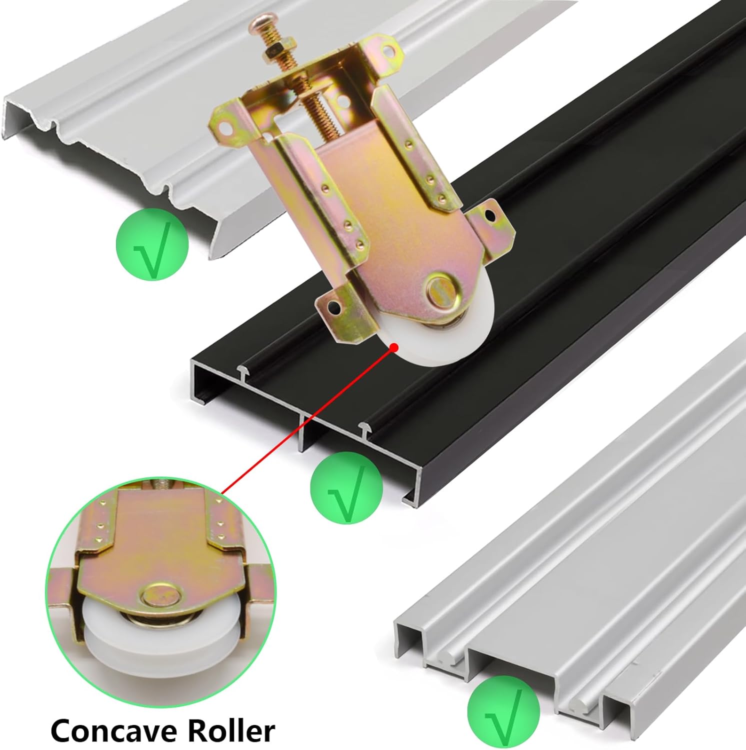 Sliding Mirror Closet Door Rollers Replacement Hardware Fits Contractors Part #W8020C Wardrobe Doors Wheels, 2-5/16" Vertical H.C., 1-1/2" Nylon Concaved Ball Bearing Wheel, 4 Pack