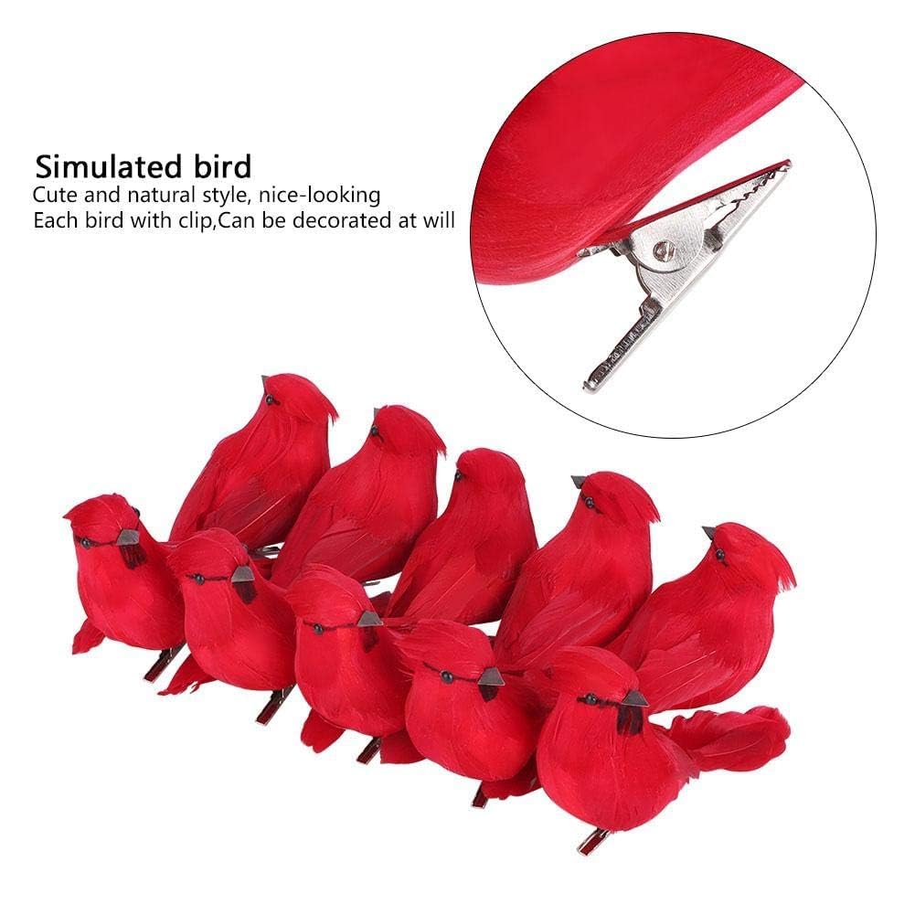 HERCHR 10 Pezzi Cardinali rossi artificiali con clip, 5,31 pollici Mini ornamenti natalizi a forma di cardinale con clip