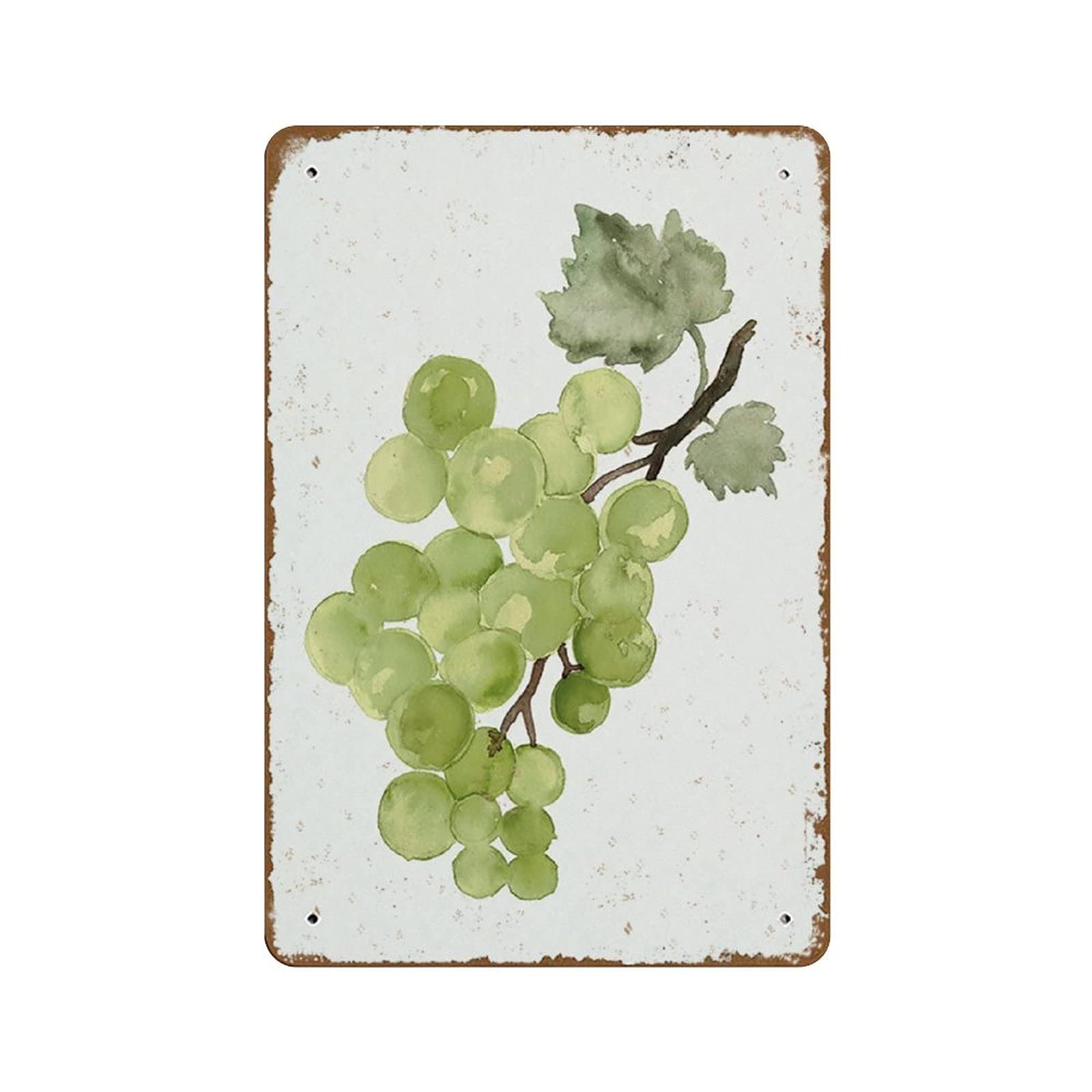 Grape Watercolour Painting Green Grapes Giclee Fine Art Print Minimalist Botanical Fruit Fruits Kitchen Dining Room Wall Decorationnovelty Tin Sign Wall Funny Man Cave Cool Wall Door 8"x12"