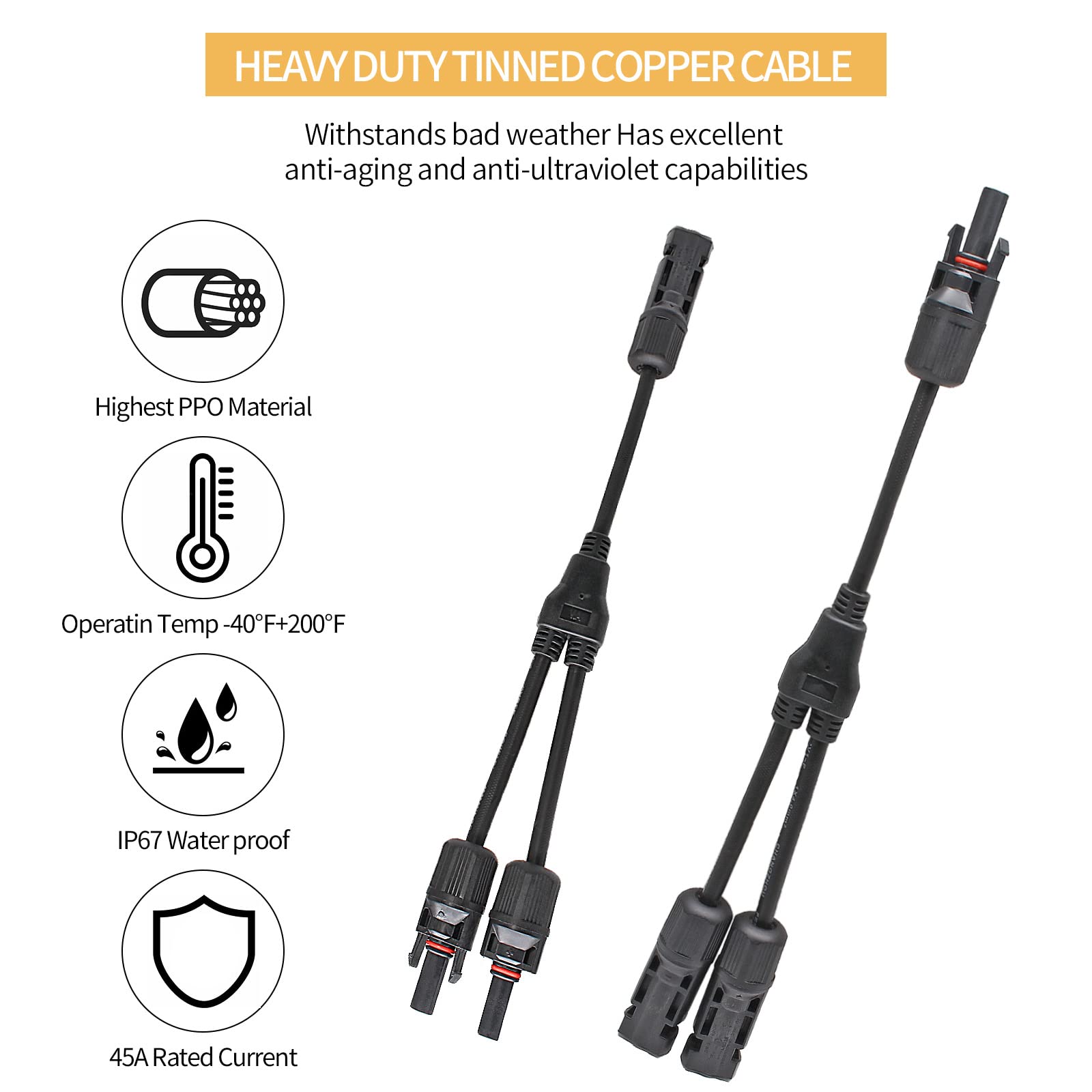 Conectores solares Y cable adaptador paralelo de rama en Y, conectores de rama Mc4 2 a 1, adaptador de enchufe fotovoltaico para panel solar MFF + MMF