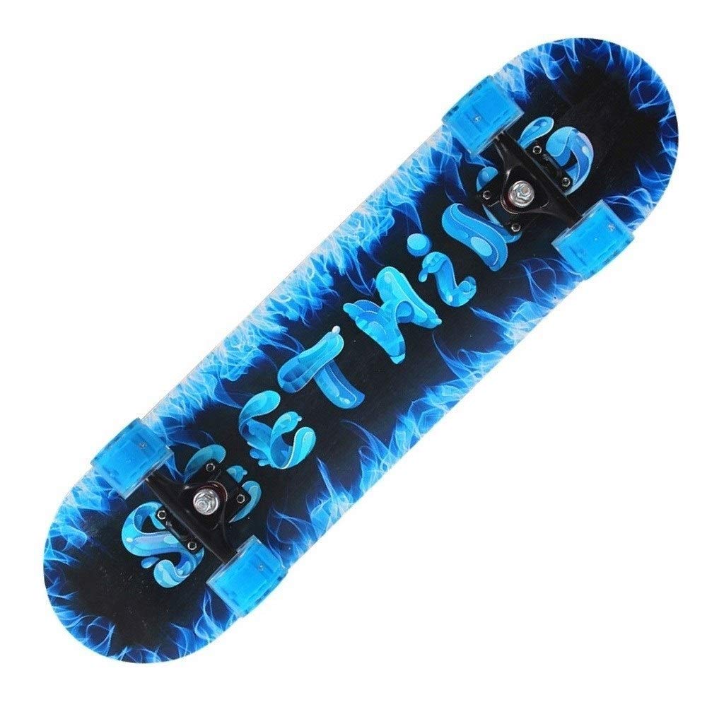 Skateboard Completo para Adultos y Niños, Monopatin con Ruedas LED para Principiantes y Profesionales, Tabla de Skate Completa (Color : Blue Flame)
