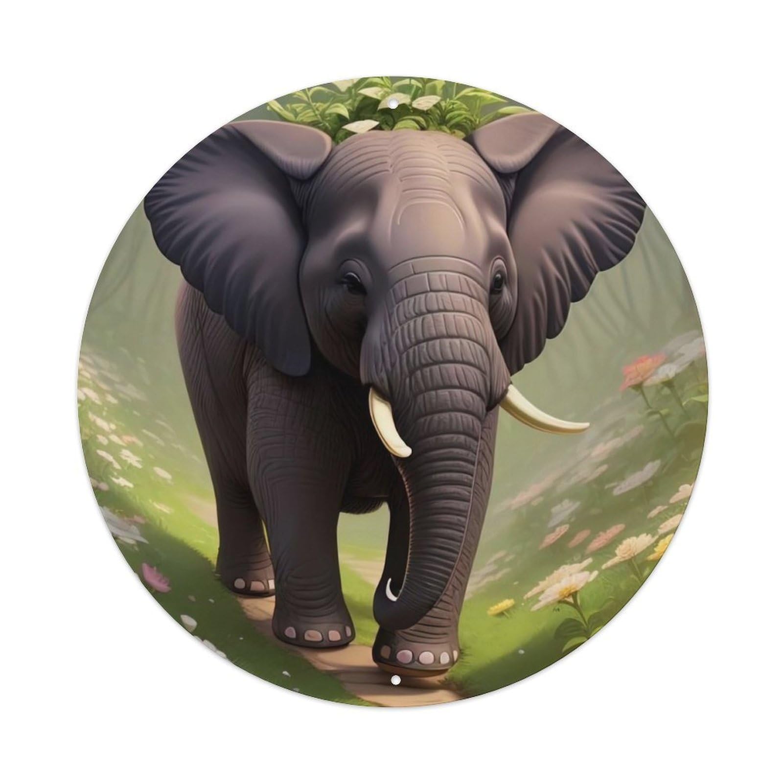 Animal Artwork Elephant on Forest Path Vintage Metal Tin Sign Plaque Wall Decor for Cafe, Club Bar, Office, Garden Metal Poster 8x8Inch