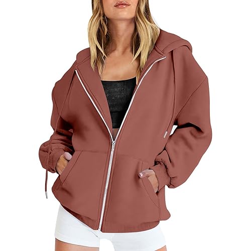Zip Up Hoodie Women Y2K Long Sleeve Oversized Sweatshirts Lightweight Fleece Jacket Cute 2024 Fall Fashion Clothes
