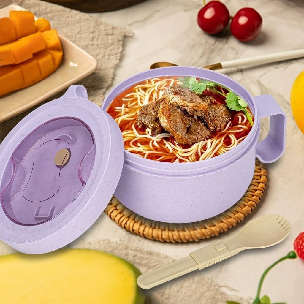 2 Pack Soup Bowl with Handles, Microwave Ramen Bowl with Lid for Soup and Instant Noodles,Oatmeal, Gumbo, Salad,BPA Free
