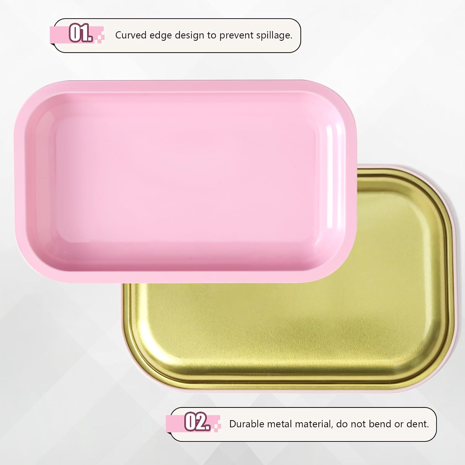 Metal Tray with Magnetic Lid, 10.6''×6.3'' Decorative Tray(Pink)
