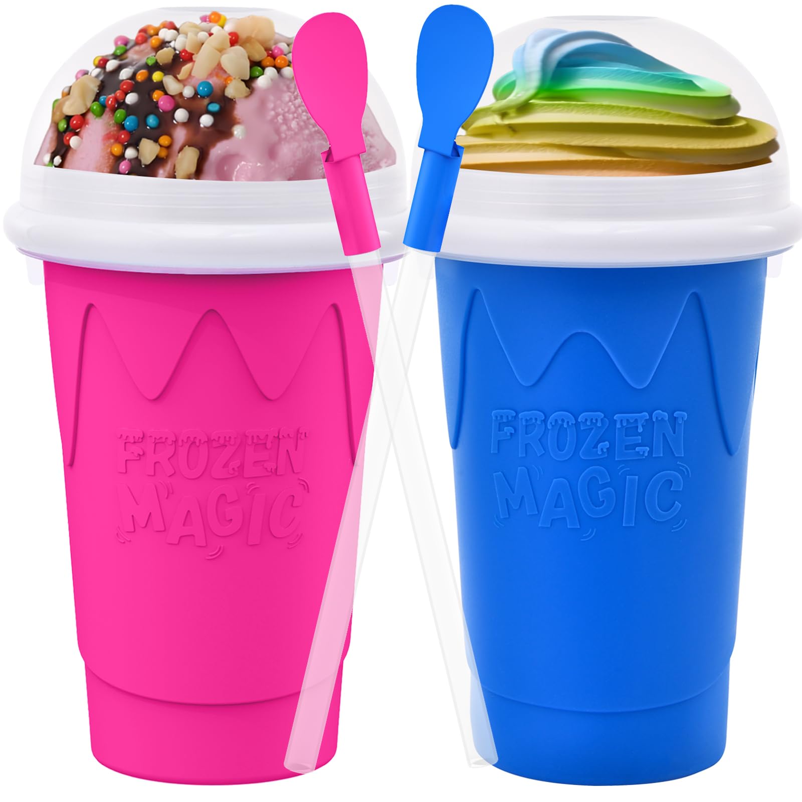 Photo 1 of 2PCS Slushie Maker Cup-500ml DIY Magic Quick Frozen Smoothies Cups for Homemade Milk Shake Ice Cream Maker, Portable Cooling Cups, Double Layer Squeeze Slushy Maker Cup, Birthday Gifts for Kids Mom