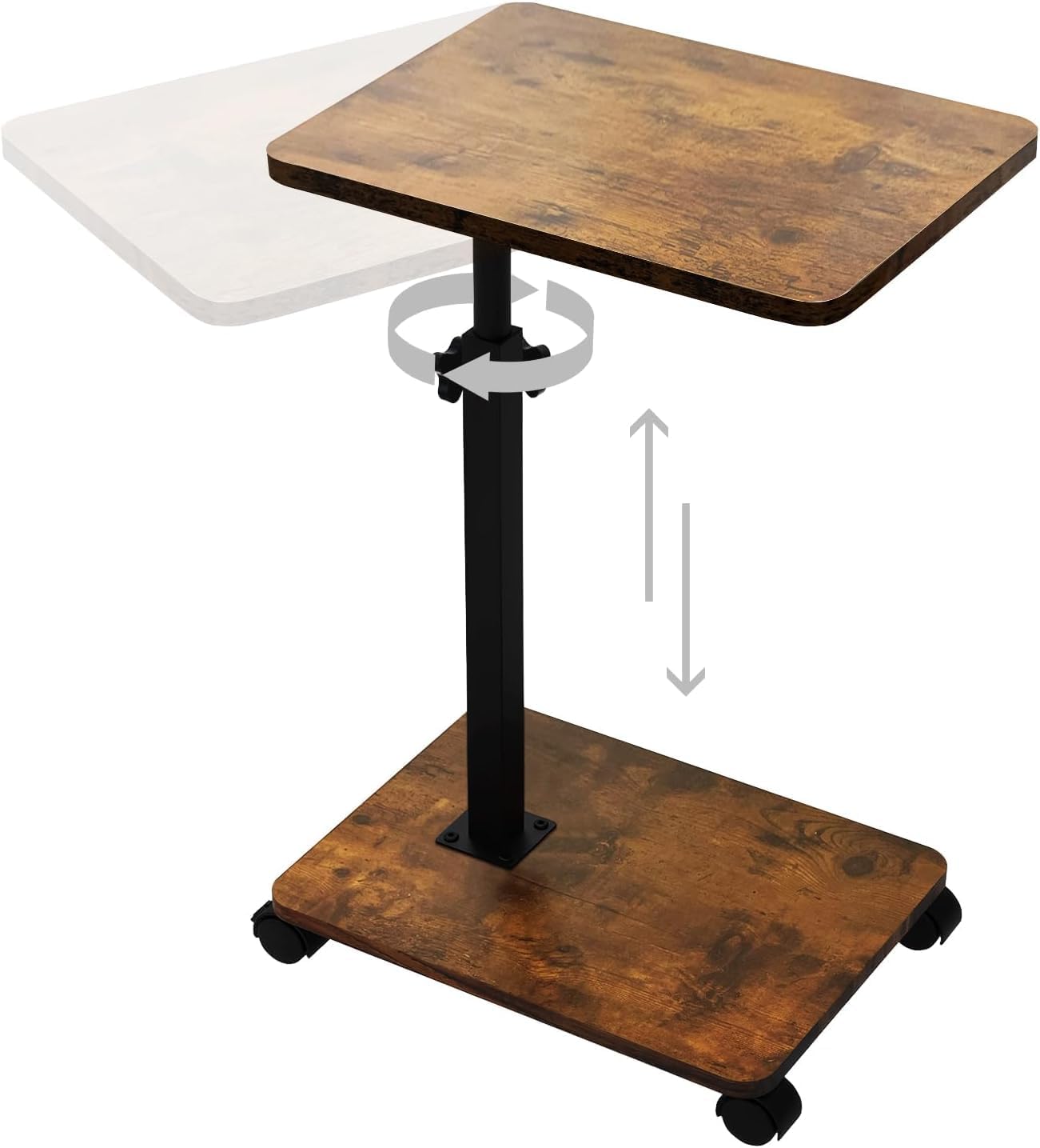 Mesa Auxiliar en Forma de C, Altura Ajustable, Mesa de Sofá con Ruedas, Mesa Pequeña, Side Table, Mesa de Café, Mesa de Cama, Mesa de Noche, Mesa de Cuidados para Salón, Dormitorio, Baño