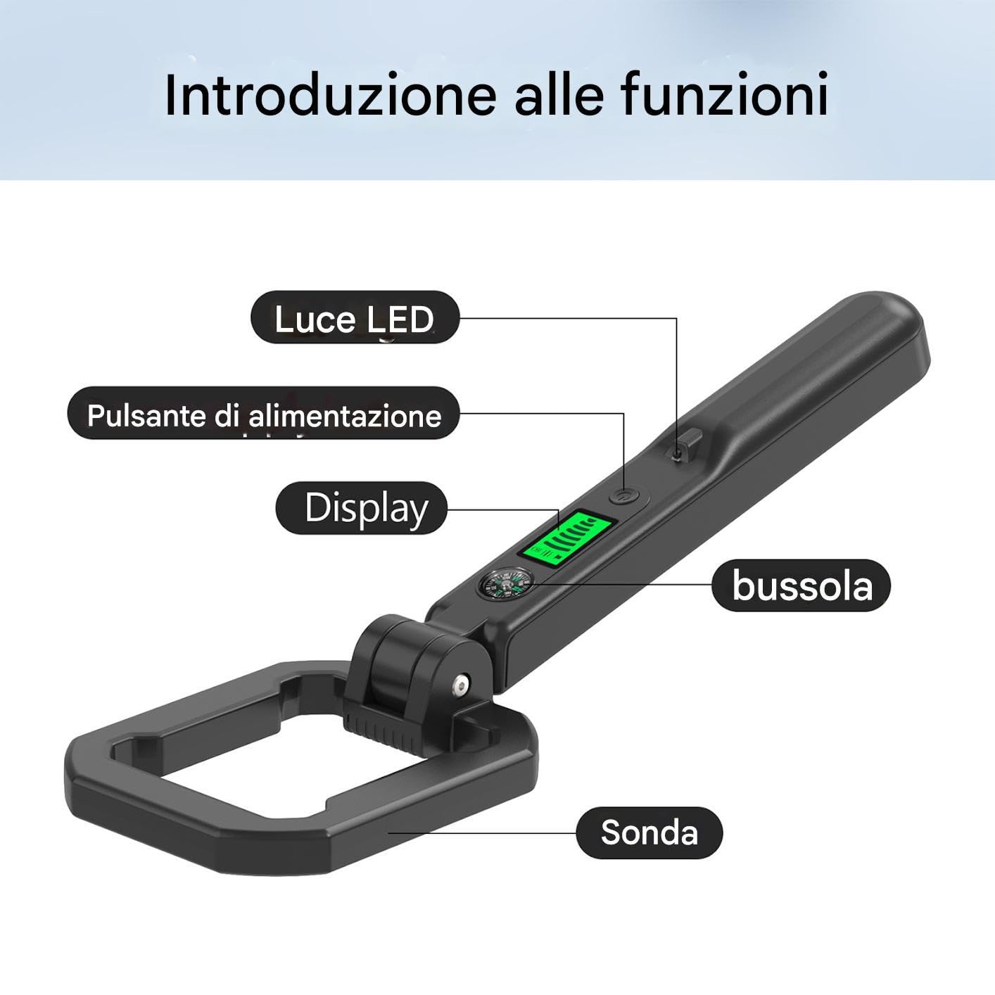 Metal Detector Impermeabile - Scanner per Oro Pieghevole | Rilevatore D'Oro Con Integrata Per Gioielli Con Allarme Sonoro E Vibrazione,Per Prospezione Tesori ed Esplorazione Mineraria