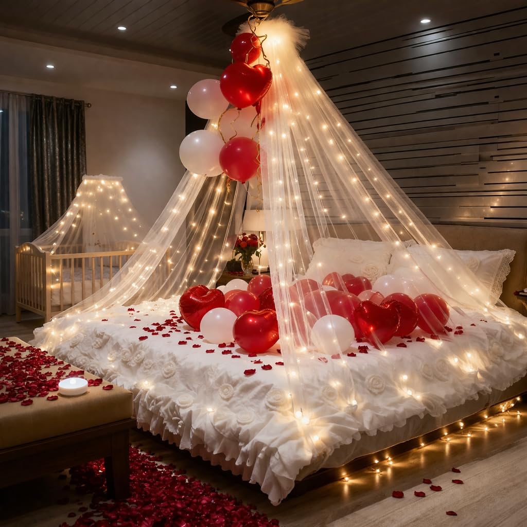 71pcs Red White Balloon Decoration Kit with Heart Shape Balloons White Net Backdrop 8ft x 5ft for Birthday Anniversary Romantic Room Decoration-image-27