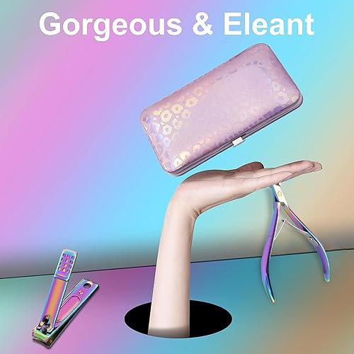 Miniatura 4 de Juego de manicura para cortaúñas y pedicura, kit de 12 piezas de uñas de acero inoxidable, colorido kit profesional de cuidado de uñas, limas de