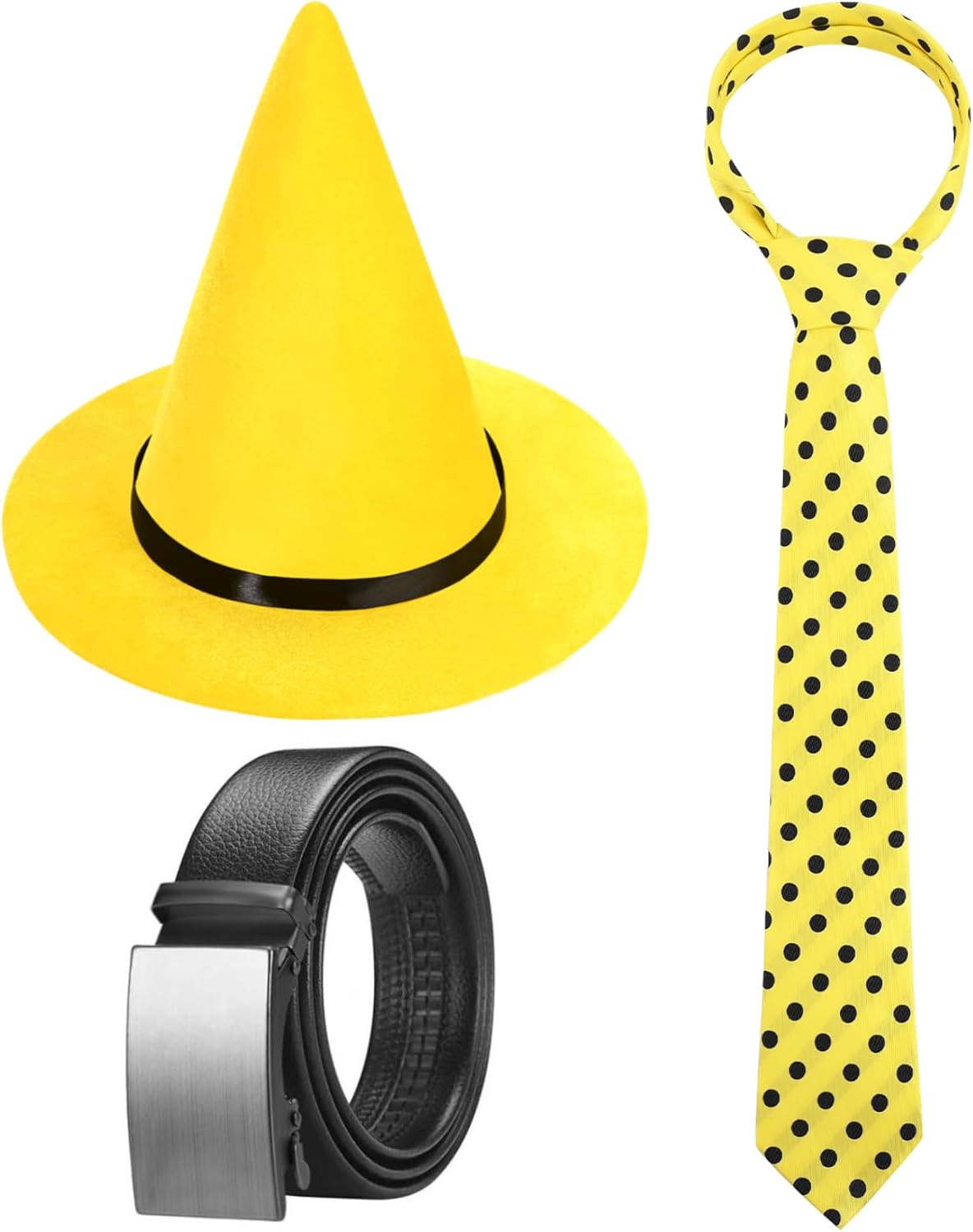 3 Pcs Halloween Monkey Friend Costume Include Yellow Hat,Dots Tie and Belt for Men Women Party Cosplay