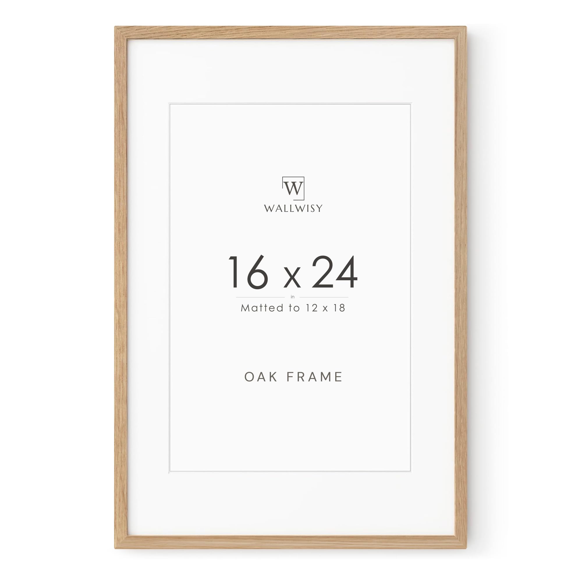 16x24 Frame, Solid Oak Wood 16x24 Poster Frame with Mat to 12x18, 24x16 Picture Frames for Wall, Natural Oak 16 x 24 Frame, Set of 1