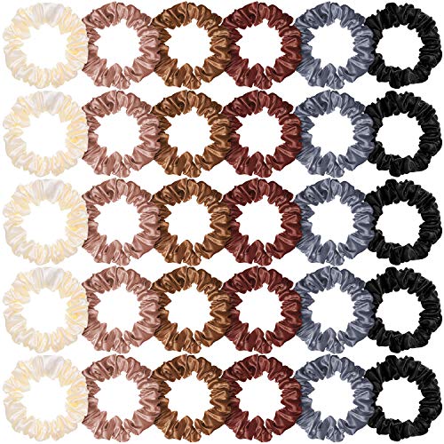 WILLBOND 30 Pcs Satin Small Scrunchies Hair Ties Colorful Mini Skinny