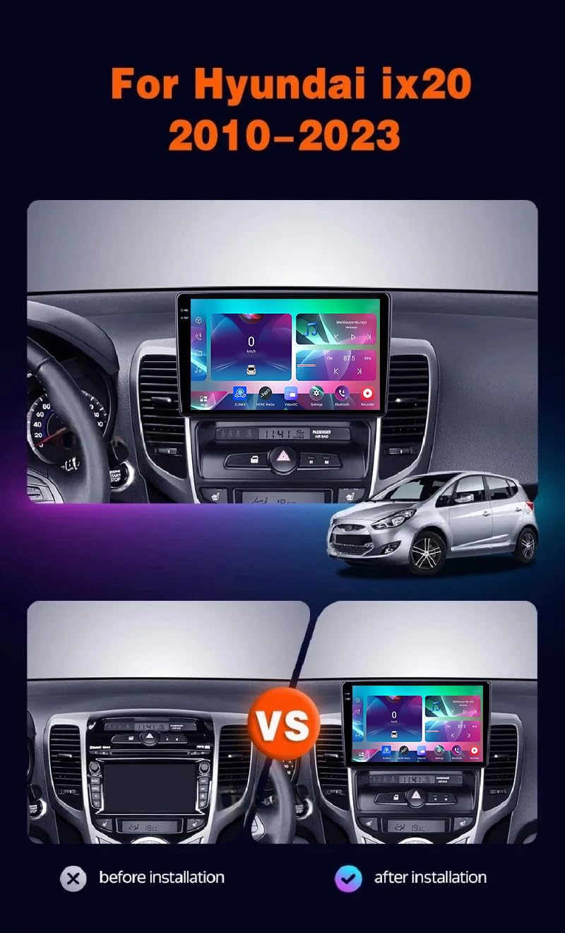 Android 15 Car Stereo GPS Navigator dla Hyundai ix20 ix-20 2010-2023 Car Radio 9-calowy odtwarzacz multimedialny MP5 z funkcją zestawu głośnomówiącego Bluetooth,8 Core 4G+Wifi 4G+64G