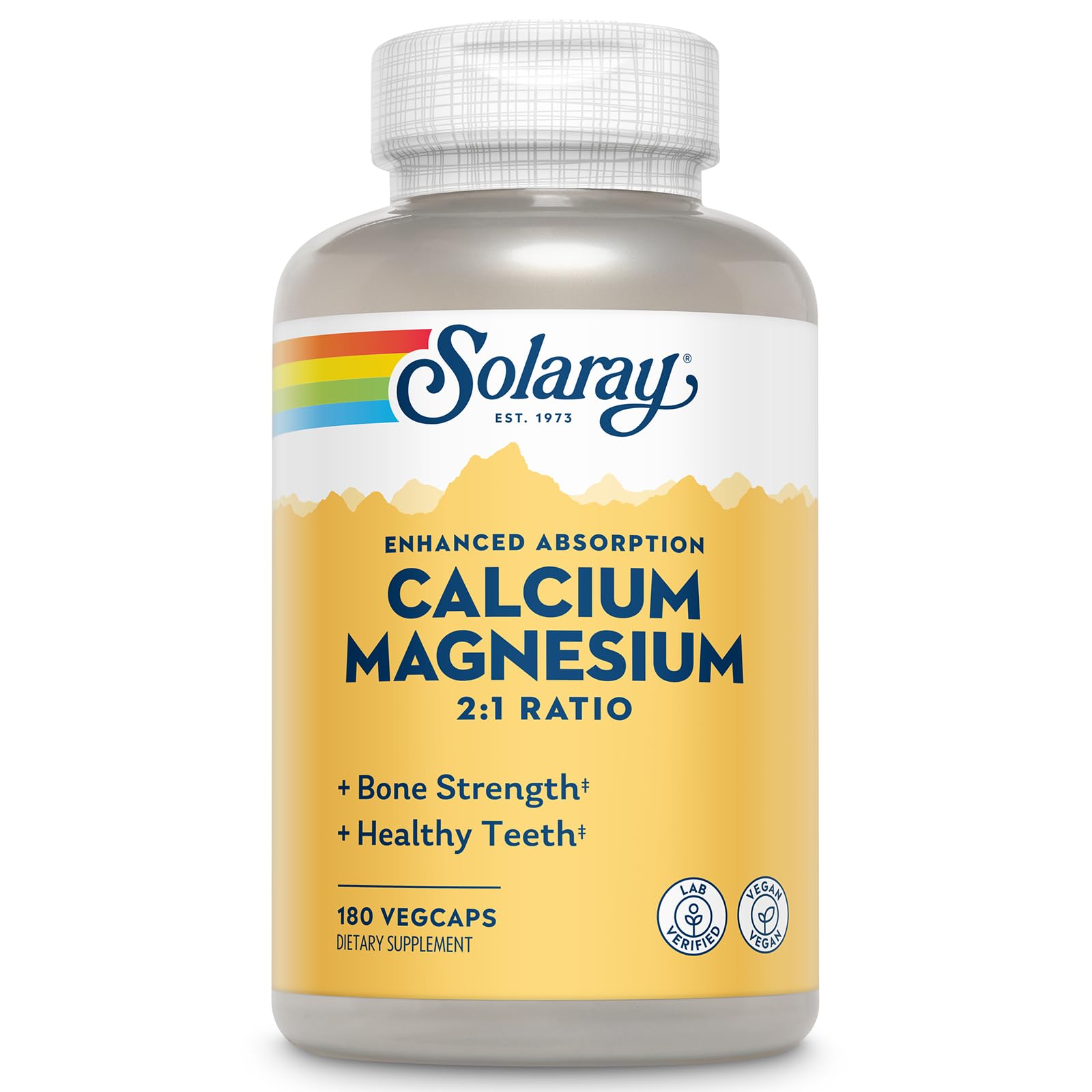 Calcium Magnesium Supplement, Magnesium & Calcium Supplements for Women and Men, 2:1 Ratio, Bone Health & Strength, Vegan, High Absorption, 60-Day Guarantee, 45 Servings, 180 VegCaps