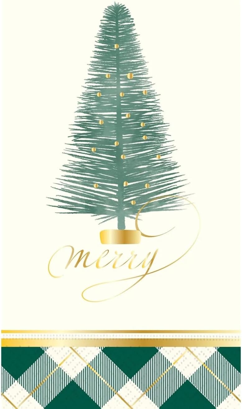 Christmas Hand Towels Decorative Paper Hand Towels for Christmas Bathroom Decor Guest Towels Disposable Tartan Plaid with Brush Tree Pak 24
