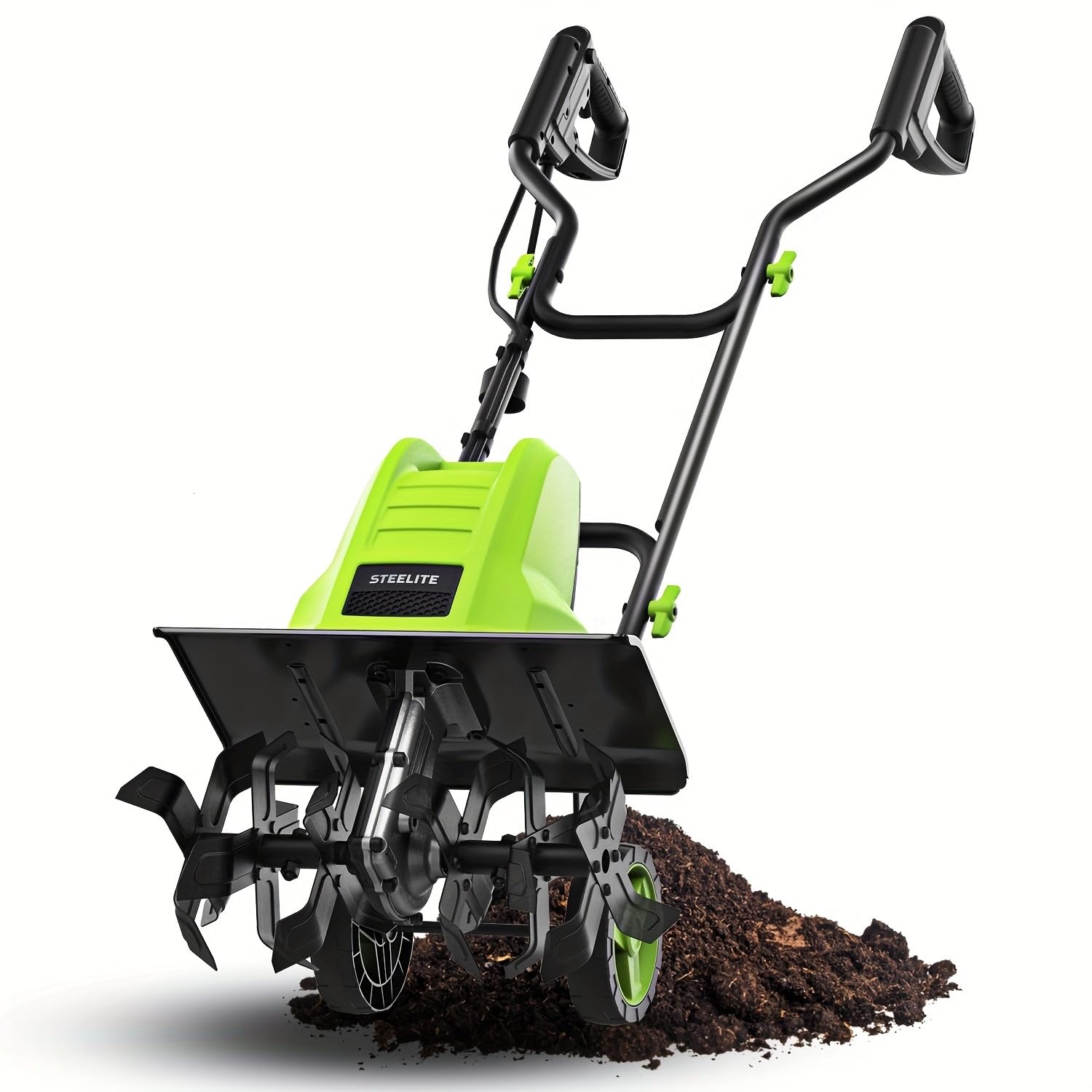 16" Corded Electric Tiller & Cultivator - 10/13.5 Amp Powerful Motor by Steelite – 16'', Plastic, Green, Model AZDG590