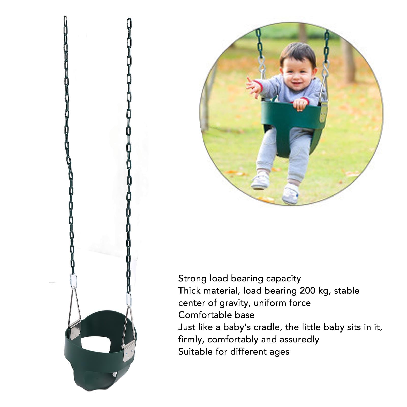 Asiento de Columpio para Niños Pequeños con Agarre para los Dedos, Cadenas Recubiertas de Plástico, Soporte de Carga de 200 Kg, Cadenas Ajustables para Juego