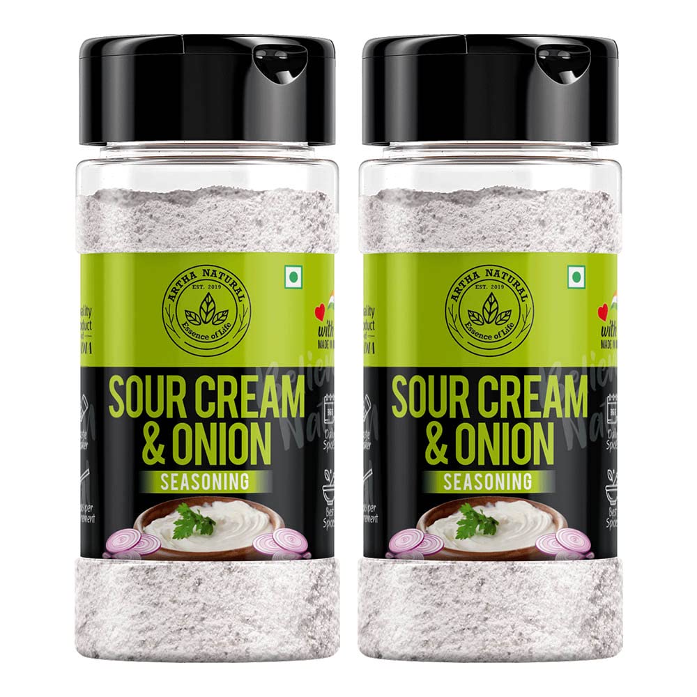 Artha Natural - Popcorn Sour Cream and Onion Seasoning Powder, Perecft for Chips, Makhana, Nachos, Fryums, Popcorn, Cheese Sauce & Dips - Multi-Purpose Seasoning - 200g
