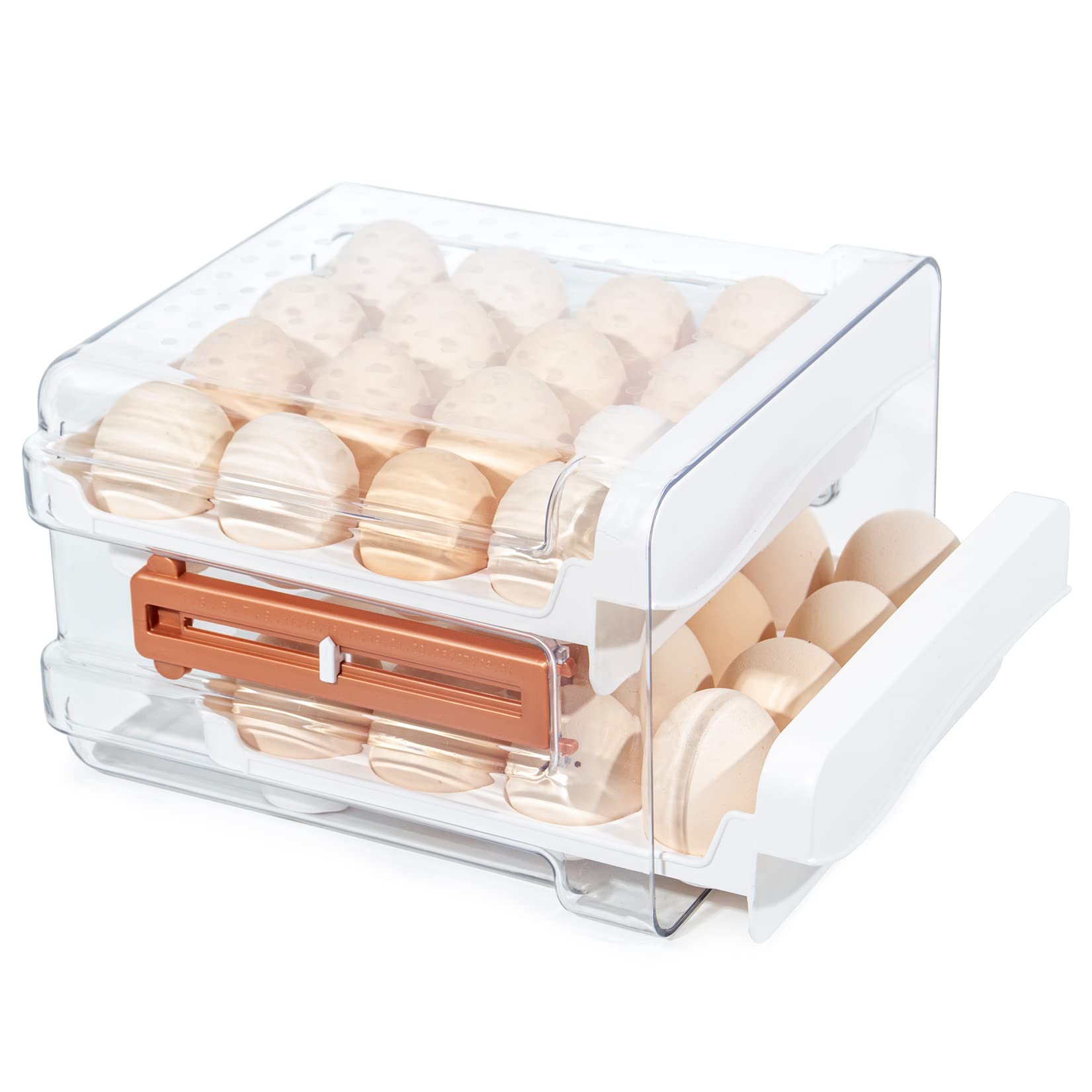 Theo&Cleo Eierbox 32 eier, Eierbehälter für Kühlschrank, Doppelter Eierhalter, Eierkarton mit Zeitschaltuhr, Eier Aufbewahrung mit großem Kapazität (Weiß-32)