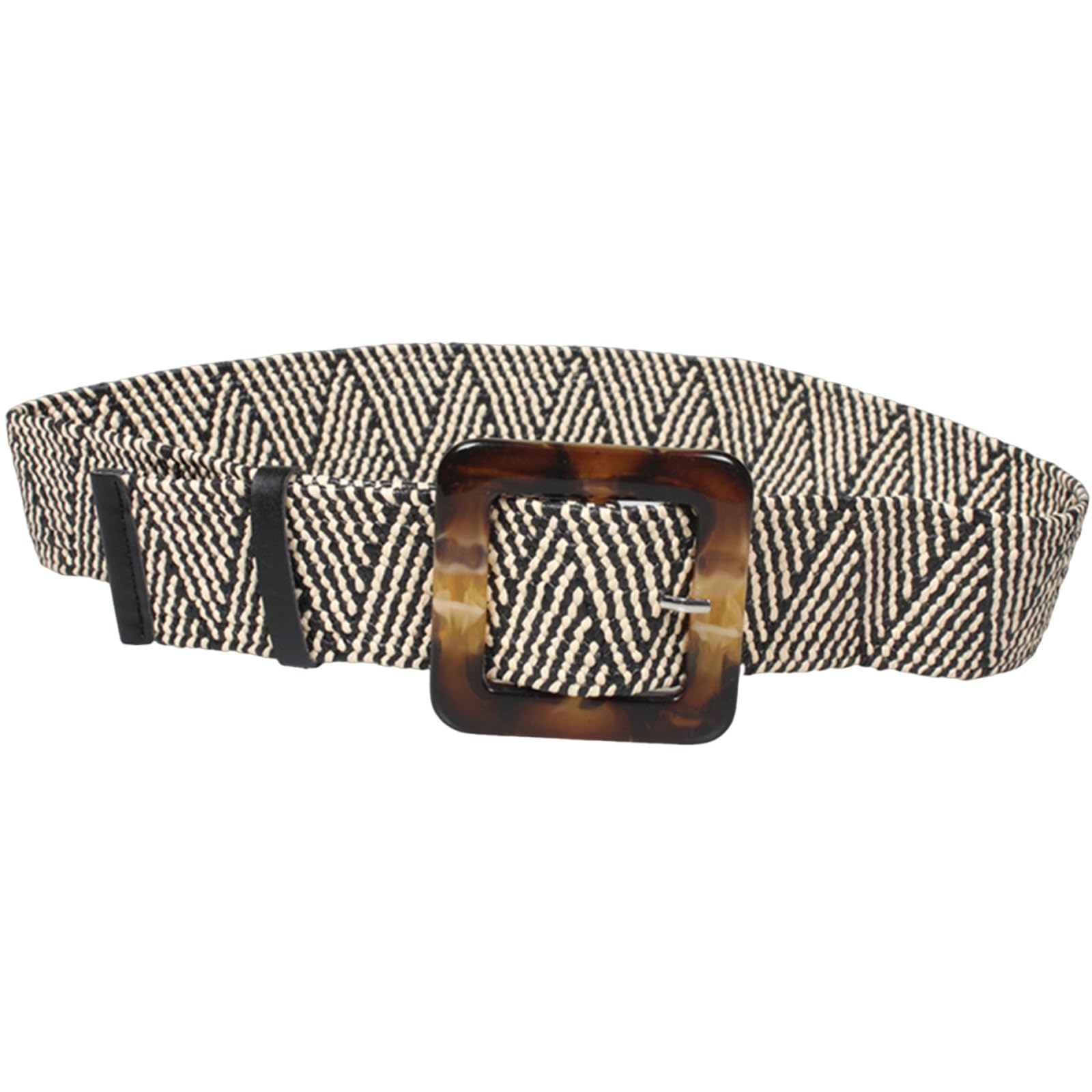 Agutalithic Women's Striped Straw Woven Elastic Stretch Belts Boho Raffia Strap 5Cm Wide Braided Waistband With Prong Square Buckle(100Cm/39, )