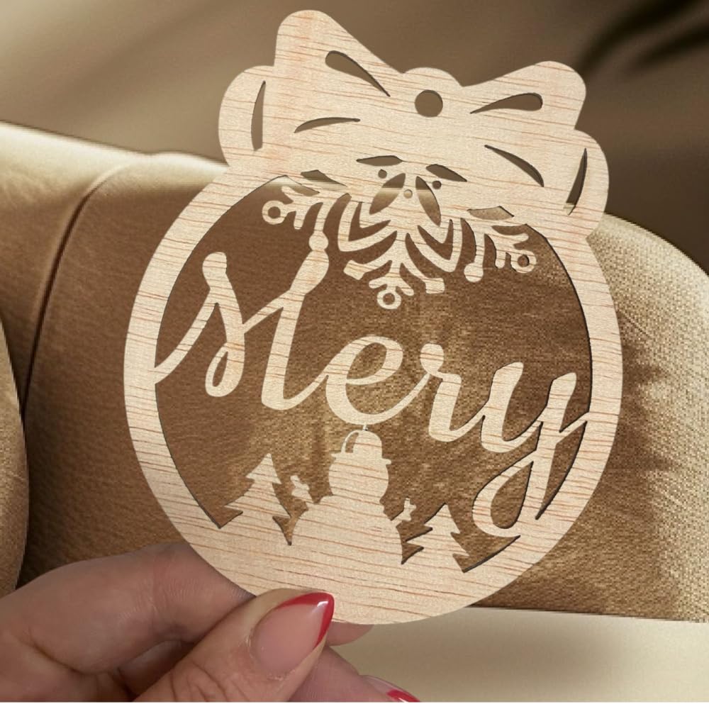 Bola de Navidad Personalizada con Nombre, Adorno navideño Barato, Esfera de Madera grabada, 10 cm, Modelo Olivo