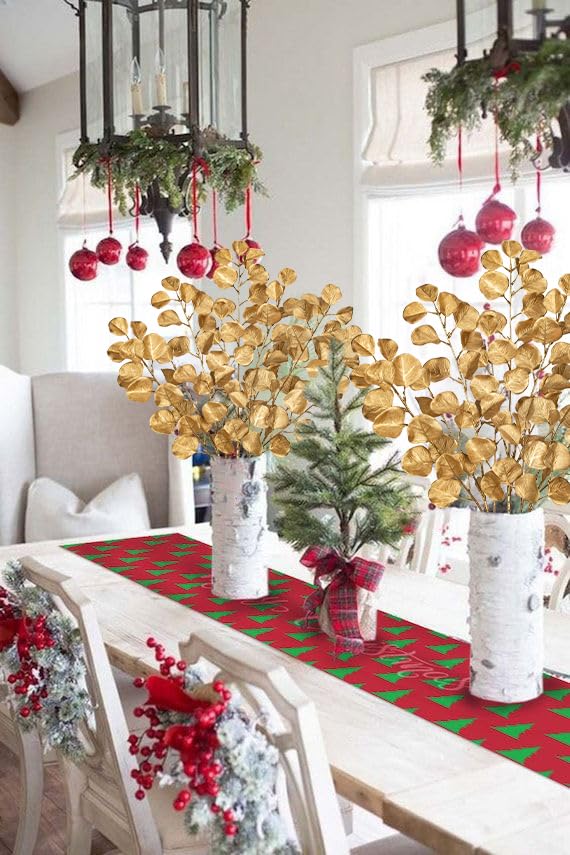 Oairse 3 Pcs Gold Eucalyptus Plants 81cm Artificial Eucalyptus Leaves Stems Faux Eucalyptus Foliage for Christmas Tree Decorations Floral Arrangement New Year Wedding Bouquet Centerpieces Xmas Decor - Image 4