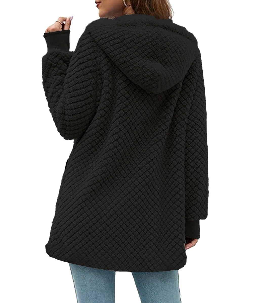 ABINGOO Veste Polaire Femme Longue Manteau à Capuche Zippee Chaude Hiver | Décontracté Teddy Peluche Doux Cardigan Sherpa Pilou Jacket avec Poches