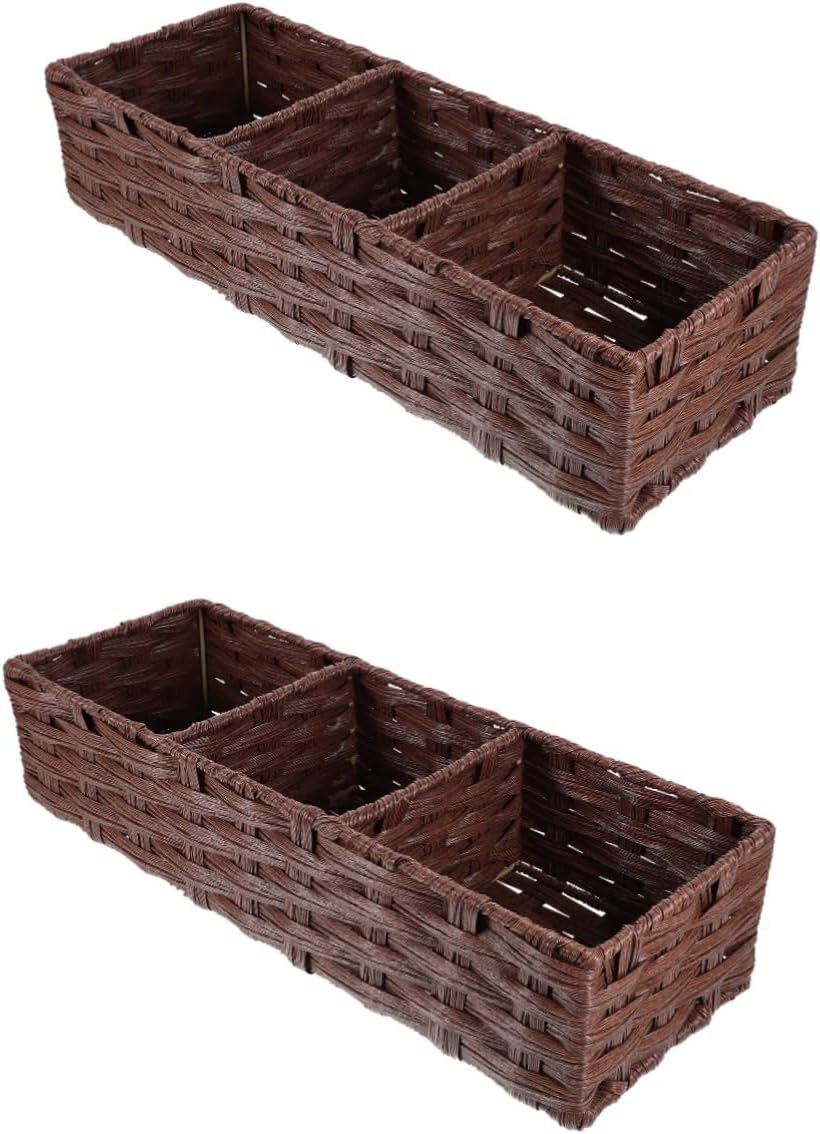 Mobestech Imitation Rattan Storage Basket Compartment Organizer for Countertop and Bathroom and Elegant Design for Kitchen and Rvs